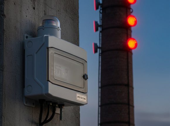 Блок управления заградительными огнями БУЗО “День-Ночь” с выносным фотодатчиком и АКБ в металлическом корпусе IP65 для автоматического включения огней на высотных объектах